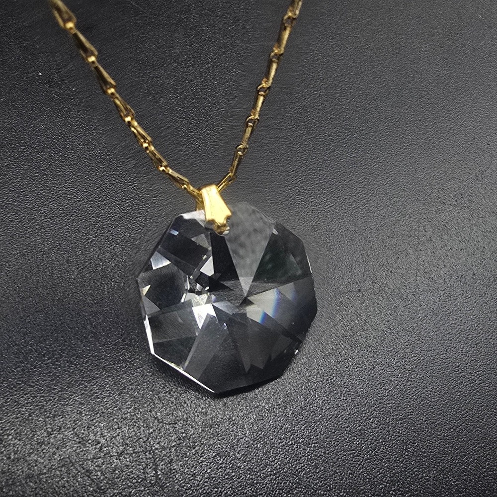 Faceted Glass Crystal Prism Necklace Gold Tone Vintage Jewelry